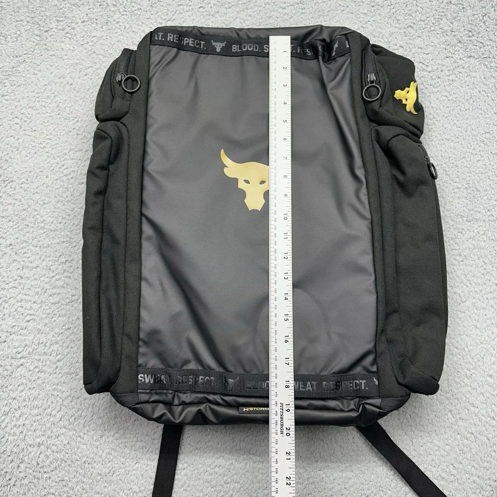 NWT Under Armour 1376459-002 UA Project Rock Duffle Backpack Black/Gold Gym Bag